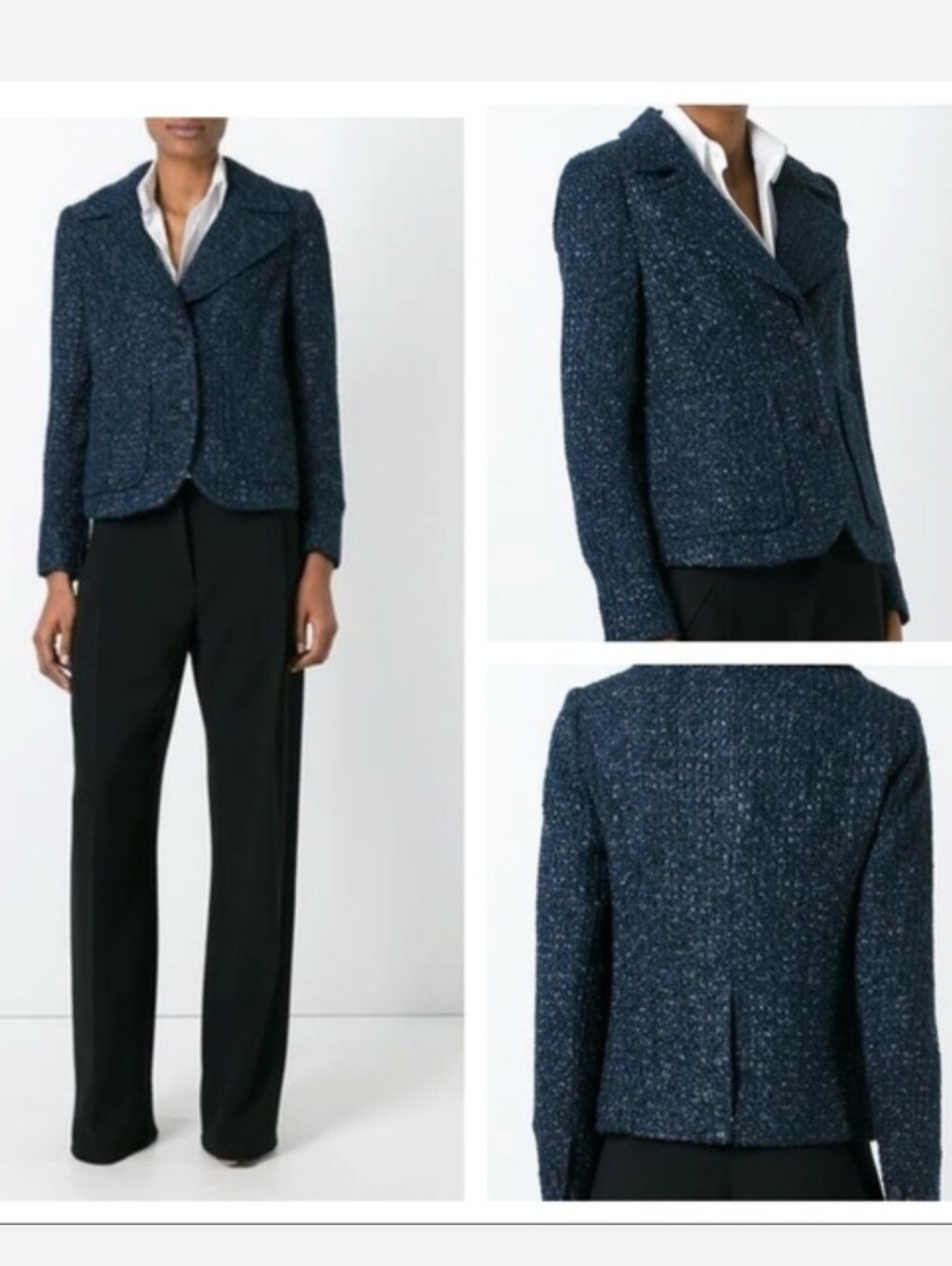 NWOT M Michael Kors Metallic Navy Blue & Black Tweed Blazer Jacket Size 18W #729